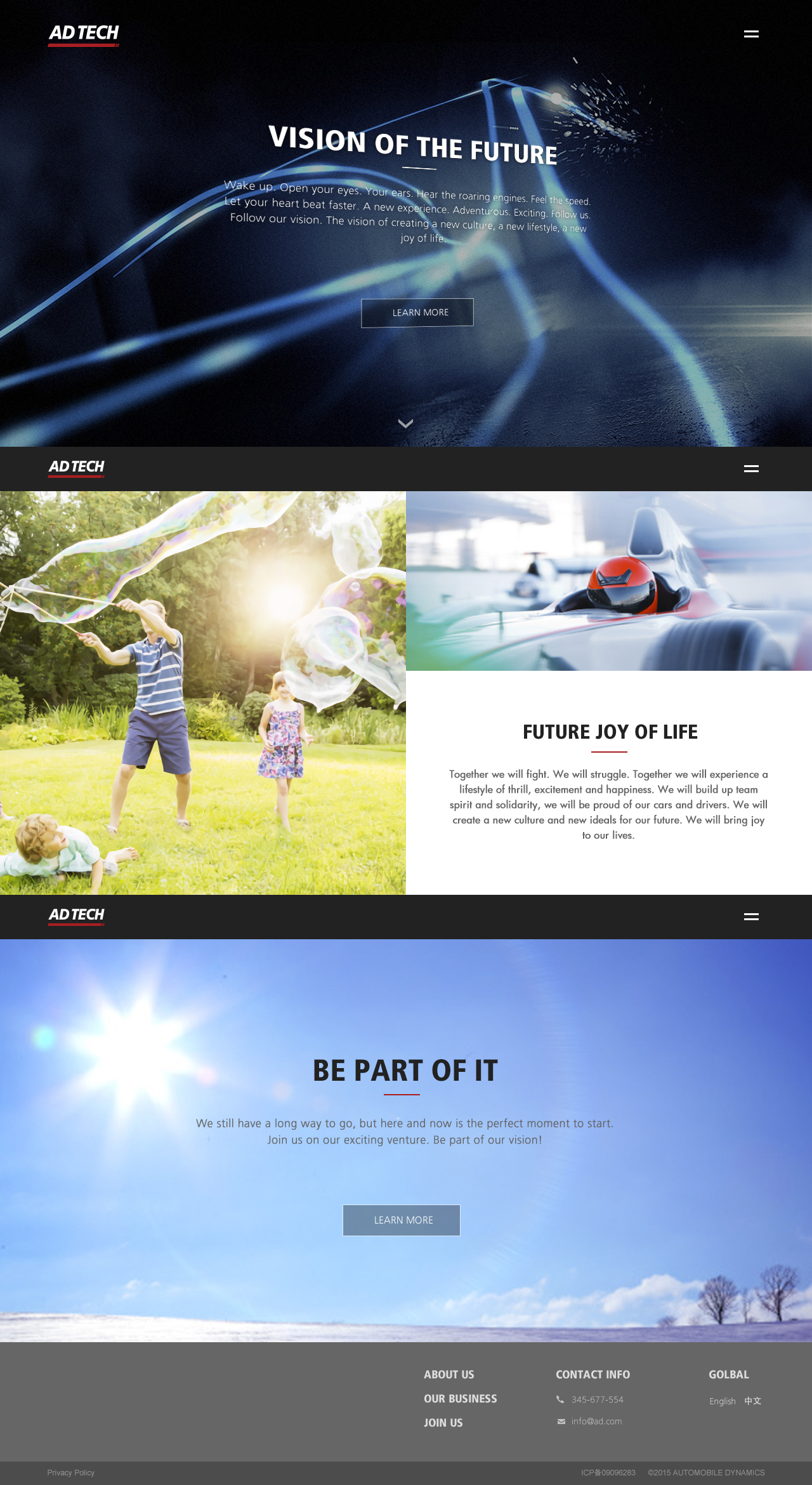 Homepage with header